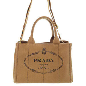 Prada Canapa Tote canvas handbag top handles 2way Brown
